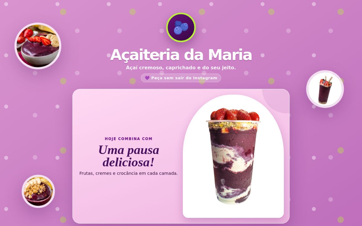 Prévia do Link na Bio personalizado Açaí da Maria