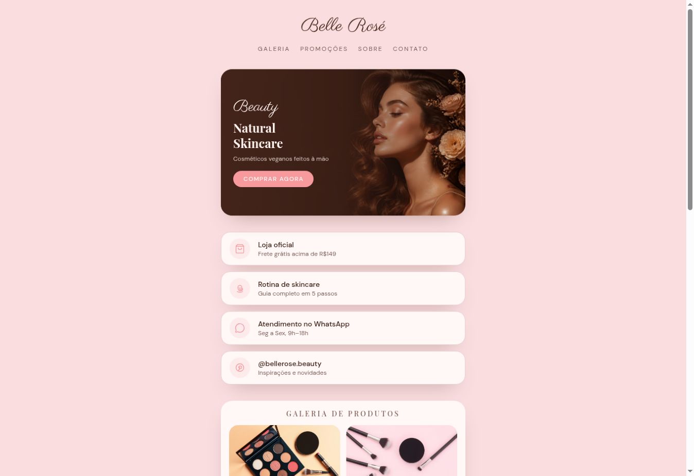 Prévia do site Belle Rose para negócio de beleza