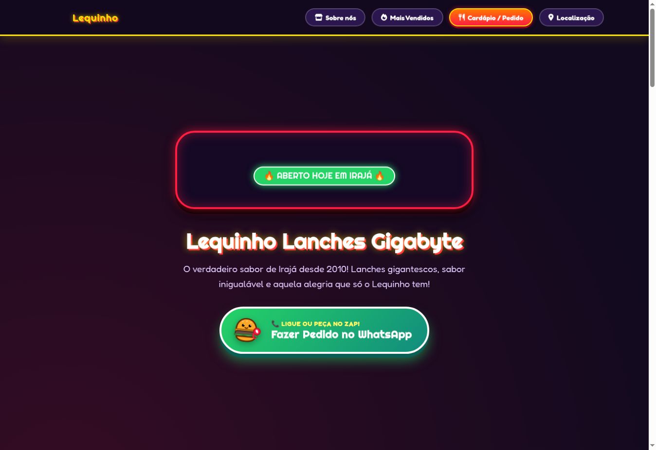 Prévia do site Lequinho Lanches para fast food