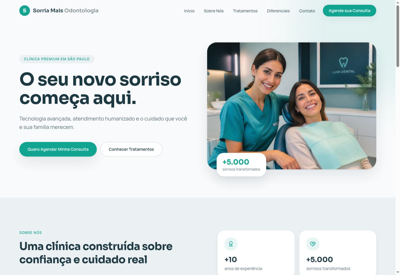 Prévia do site Sorria Mais Odonto para clínica odontológica