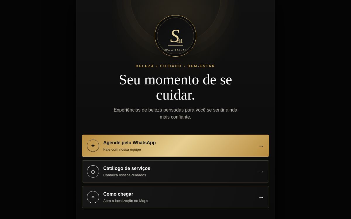 Prévia do site Spa 44, projeto para salão de beleza e spa